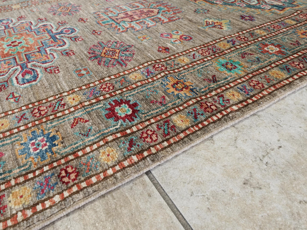 13 Ft Brown Kazak Runner Rug - Afghan Wool Hallway Rug