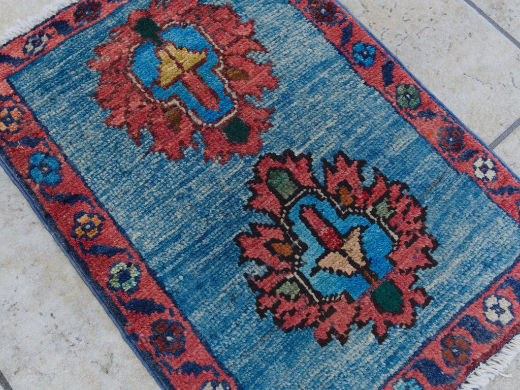 1x2 Ft Blue & Red Serapi Rug - Floral Accent Rug