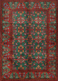 3x5 Ft Green & Red Ersari Rug - Afghan Wool Rug - Turkmen Design
