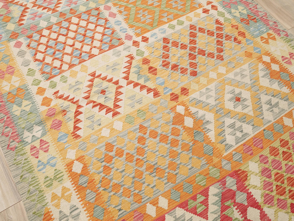 6x8 Ft Orange Tribal Kilim Rug - Flat Weave Afghan Rug