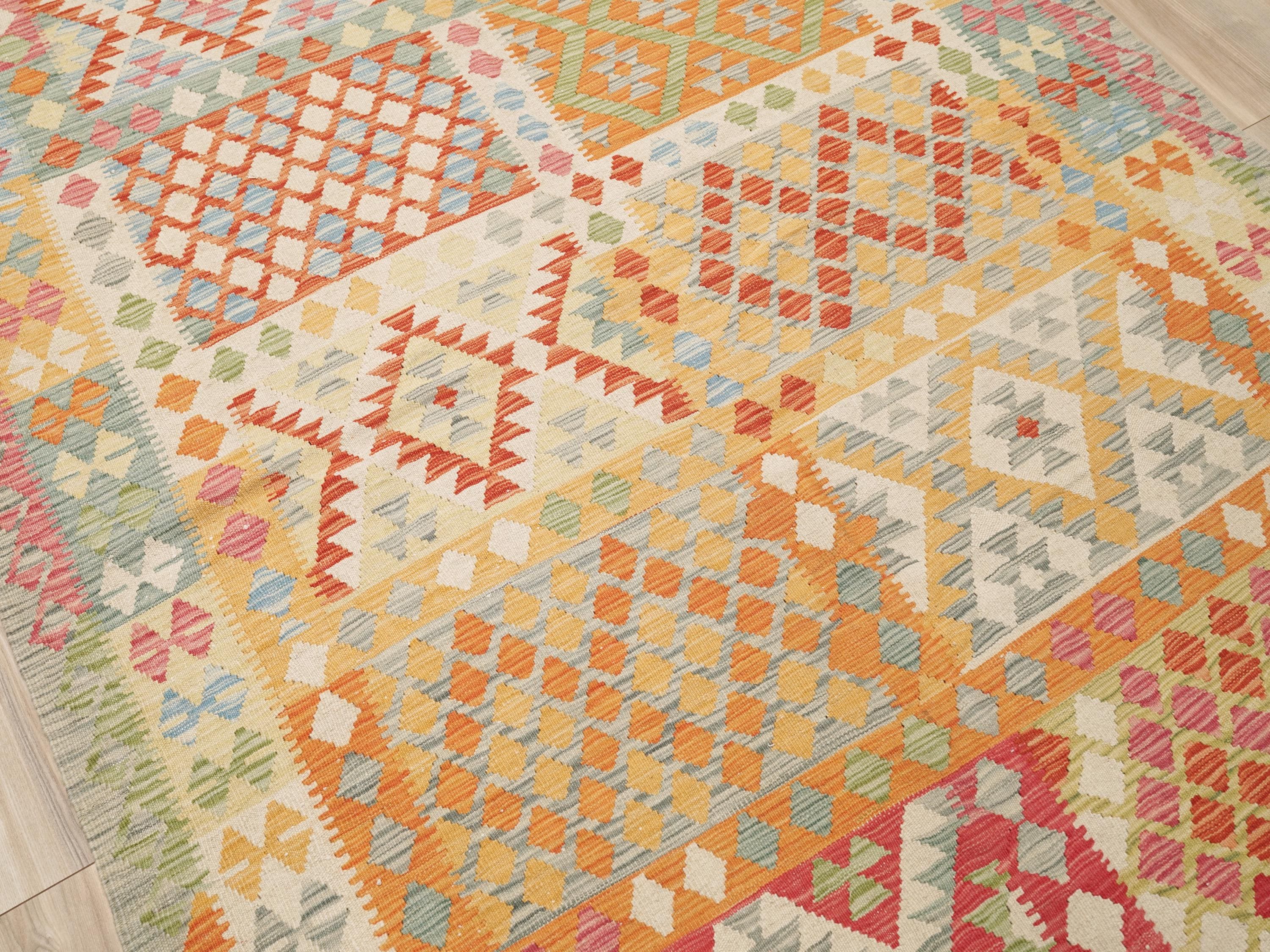 6x8 Ft Orange Tribal Kilim Rug - Flat Weave Afghan Rug