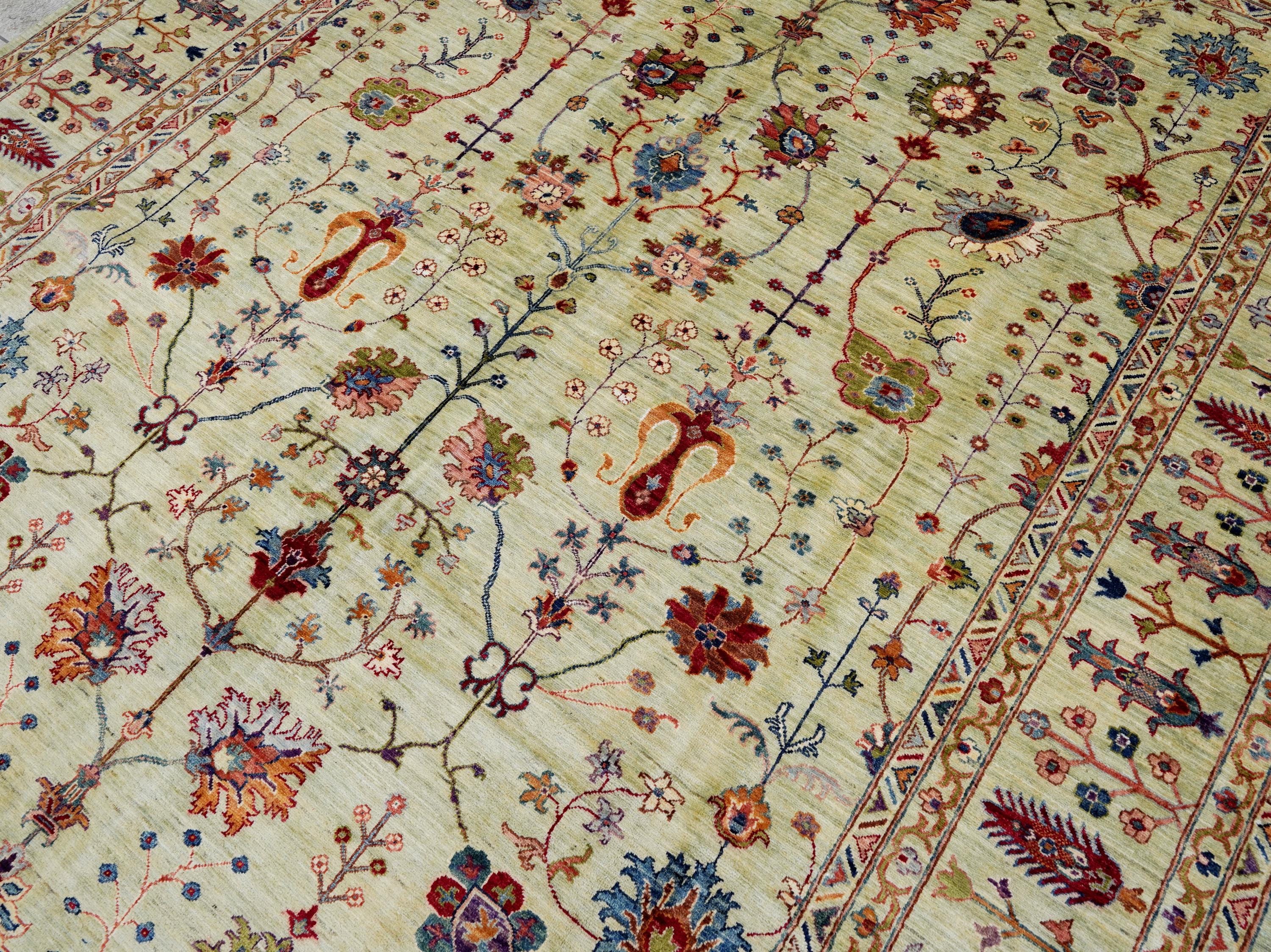 9x12 Ft Green Serapi Rug - Afghan Oriental Area Rug - Persian Design