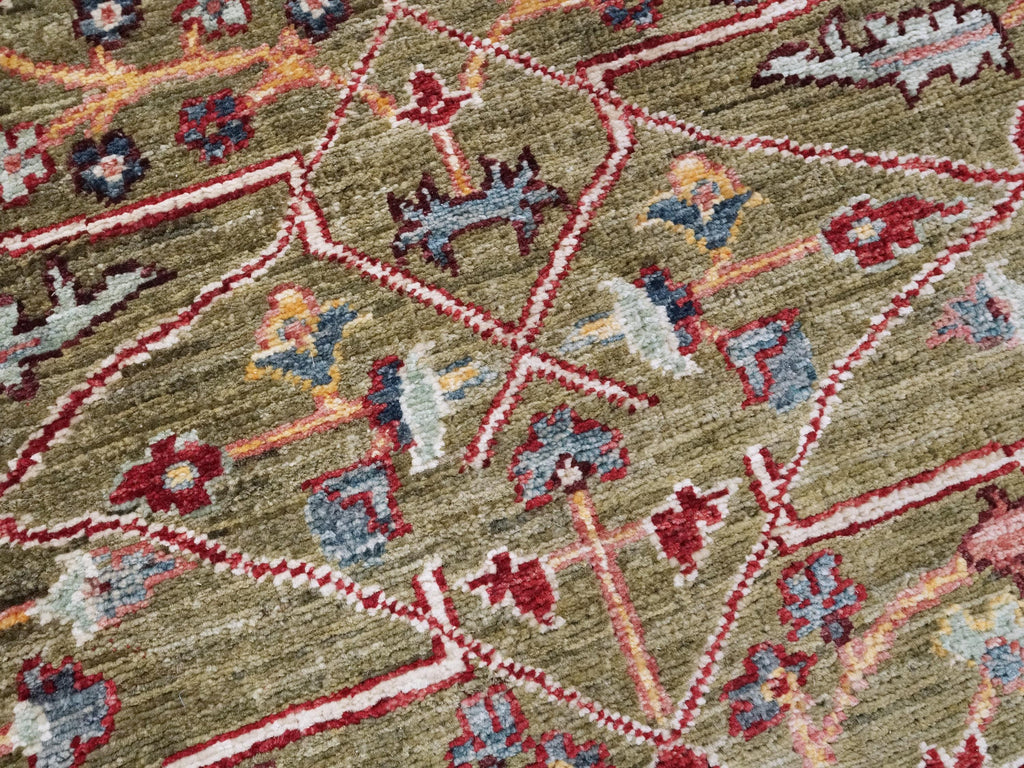 19 Ft Green Serapi Runner Rug - Handmade Wool Hallway Rug