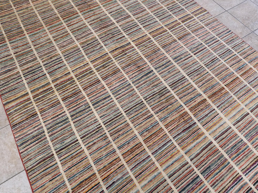 6x10 Ft Multicolor Gabbeh Rug - Afghan Wool Area Rug - Striped Contemporary Design