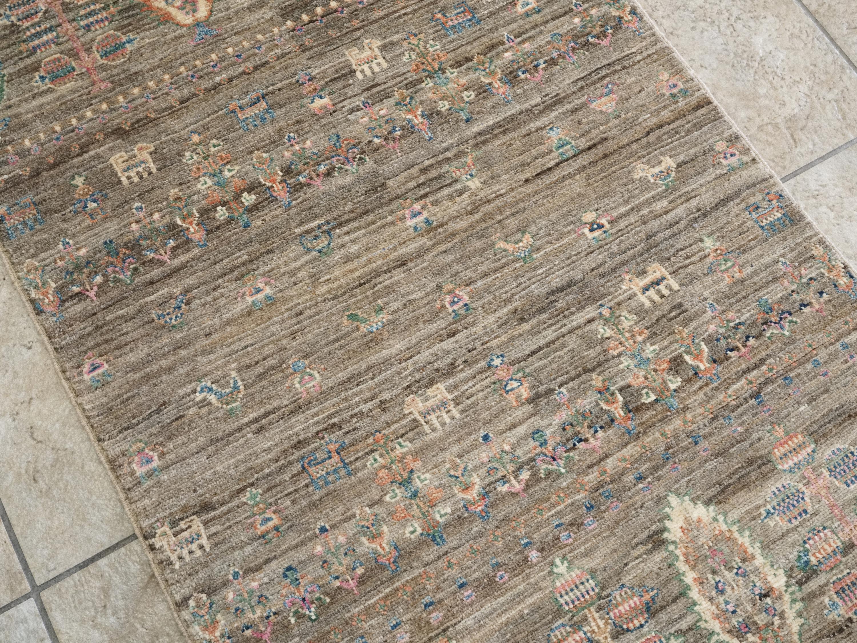 2x4 Ft Hand Knotted Wool Gabbeh Rug - Brown Oriental Rug