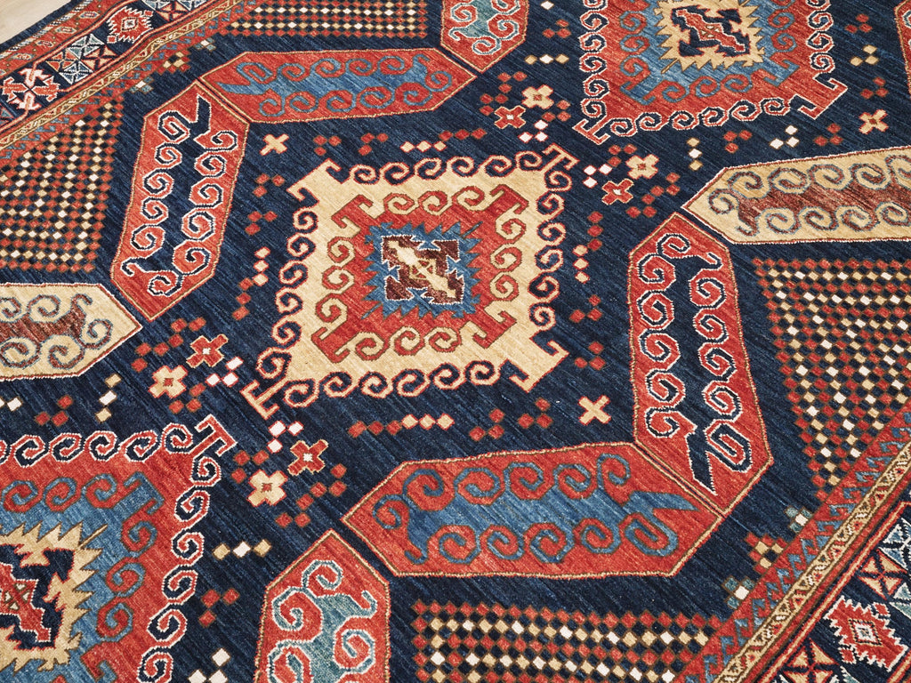 6x9 Ft Blue Heriz Rug - Hand Knotted Afghan Wool Rug