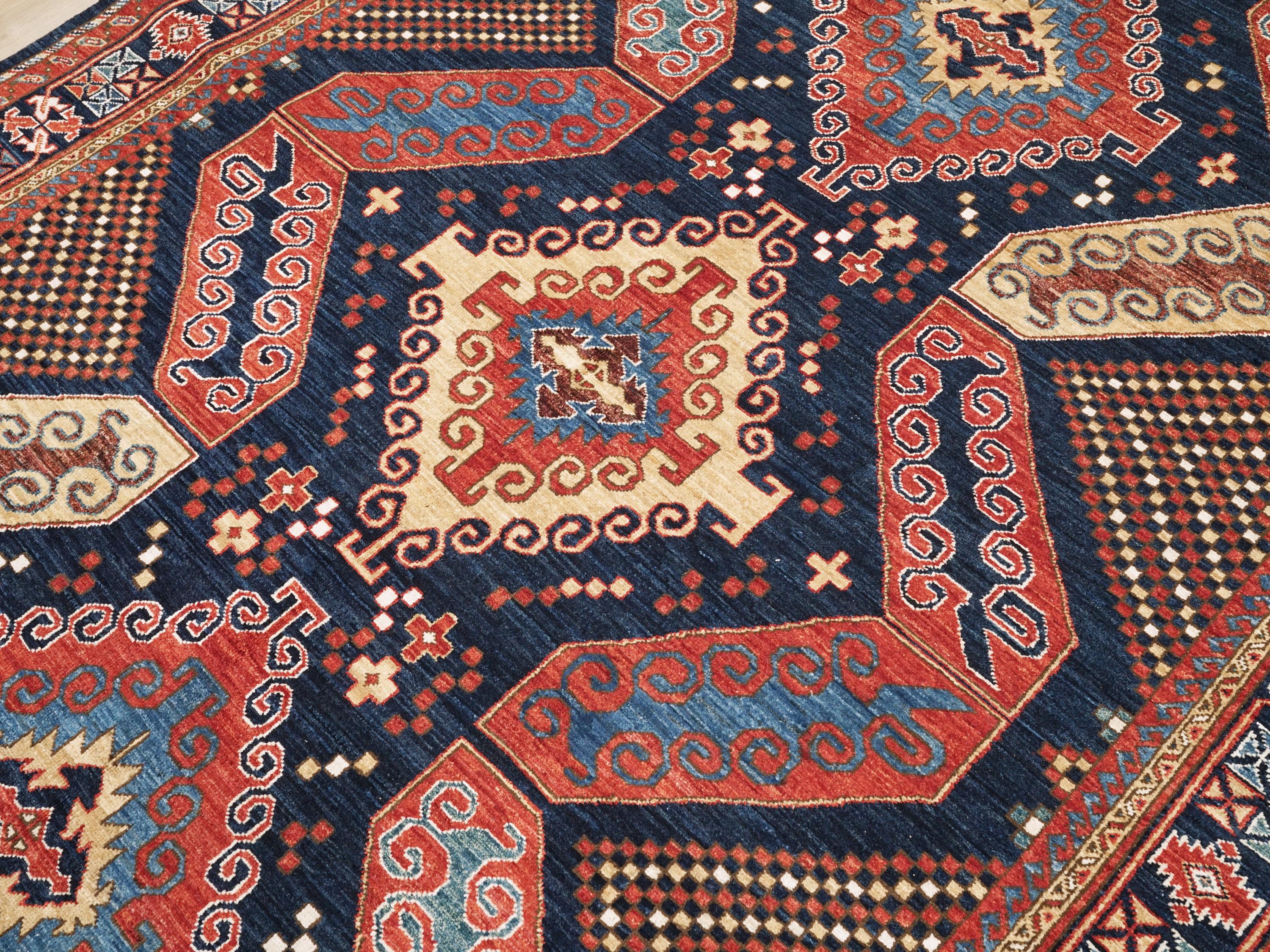 6x9 Ft Blue Heriz Rug - Hand Knotted Afghan Wool Rug