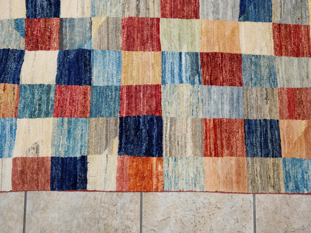 7x10 Multicolor Gabbeh Rug - Afghan Wool Area Rug - Geometric Design