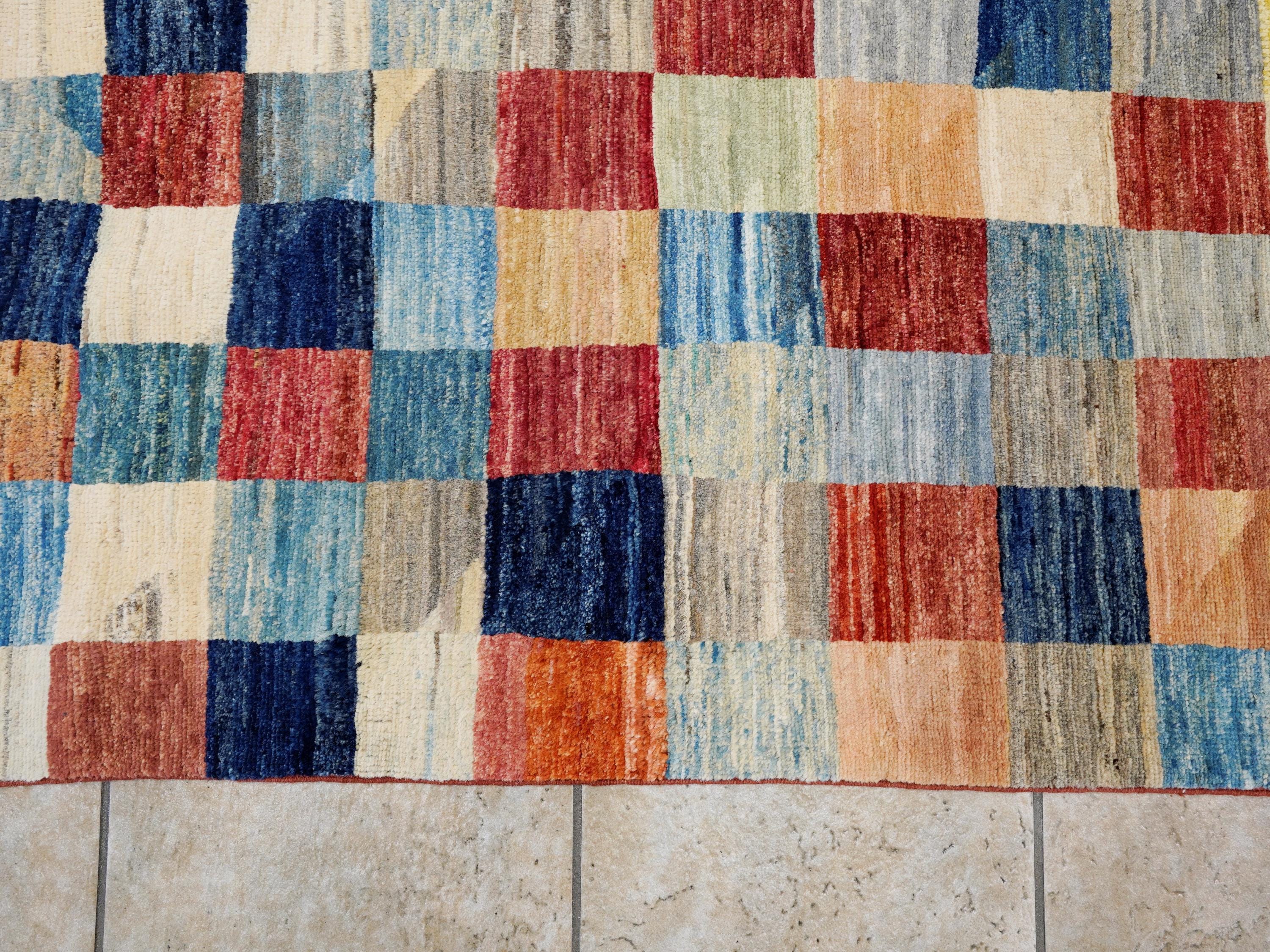 7x10 Multicolor Gabbeh Rug - Afghan Wool Area Rug - Geometric Design
