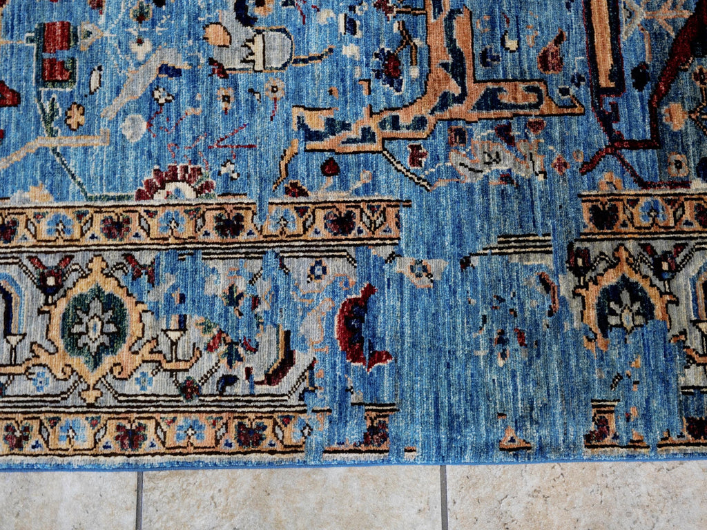 6x9 Ft Blue Serapi Rug - Traditional Wool Rug - Broken Design