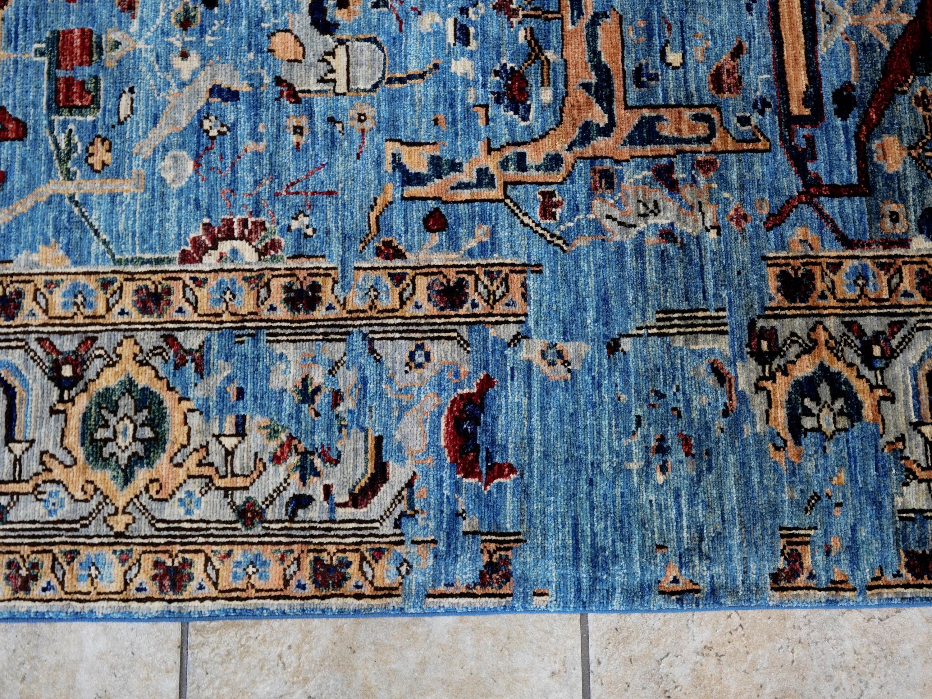 6x9 Ft Blue Serapi Rug - Traditional Wool Rug - Broken Design