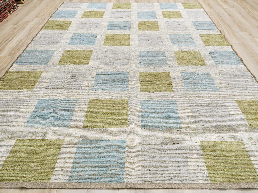 Hand Knotted Moroccan Wool Rug – 9x12 Blue Green Area Rug