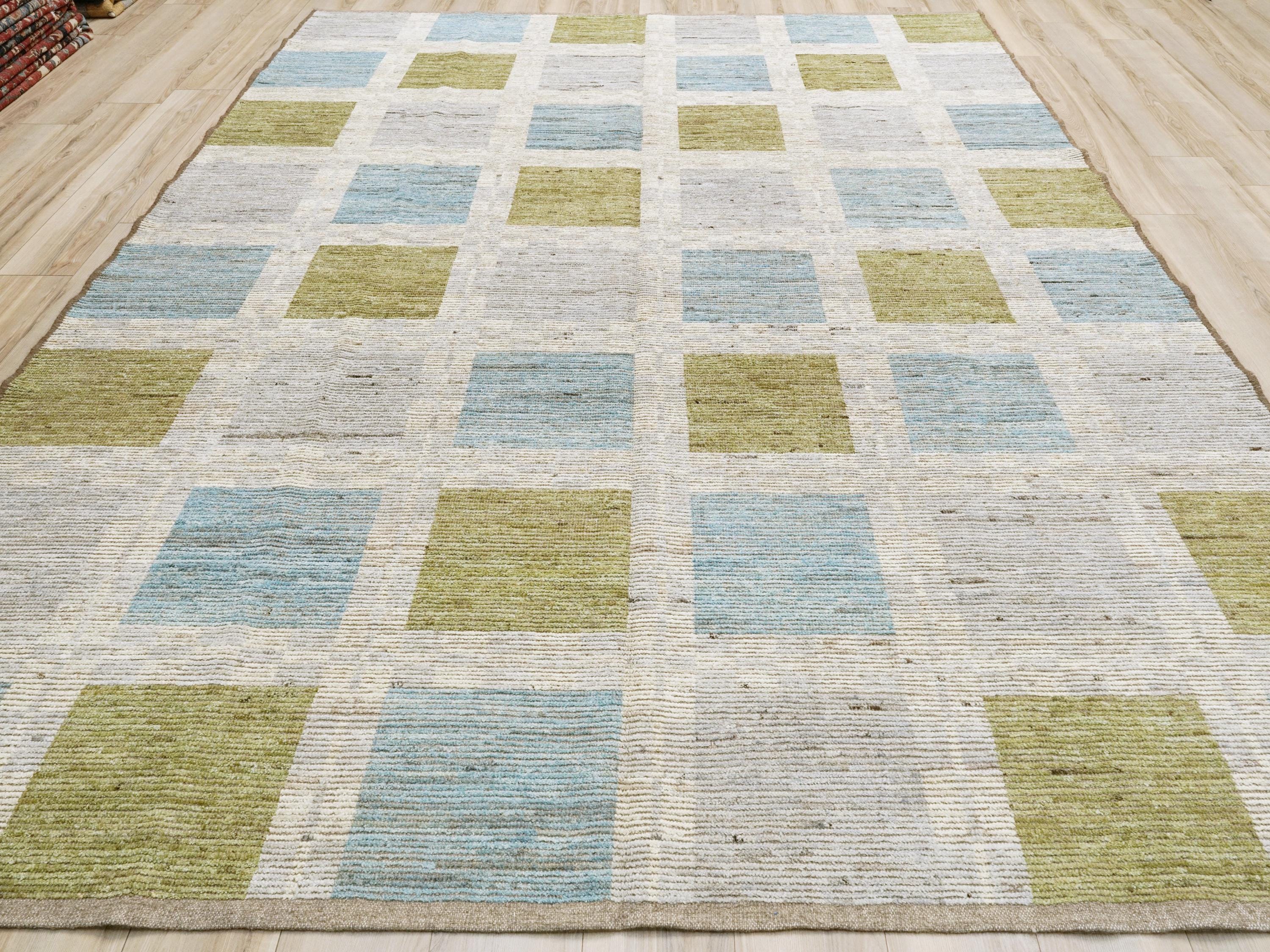 Hand Knotted Moroccan Wool Rug – 9x12 Blue Green Area Rug