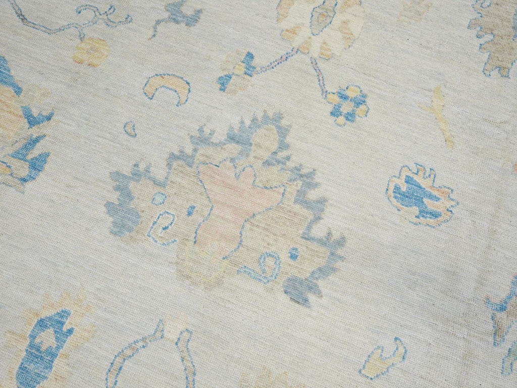 10x14 Ft Muted Blue & Orange Oushak Rug - Hand Knotted Afghan Rug - Turkish Floral Design