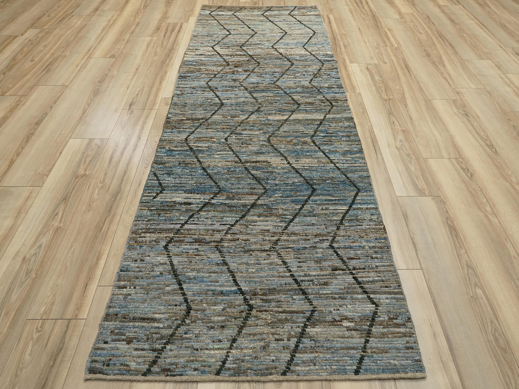 10 Ft Blue Moroccan Runner Rug - Afghan Wool Hallway Rug