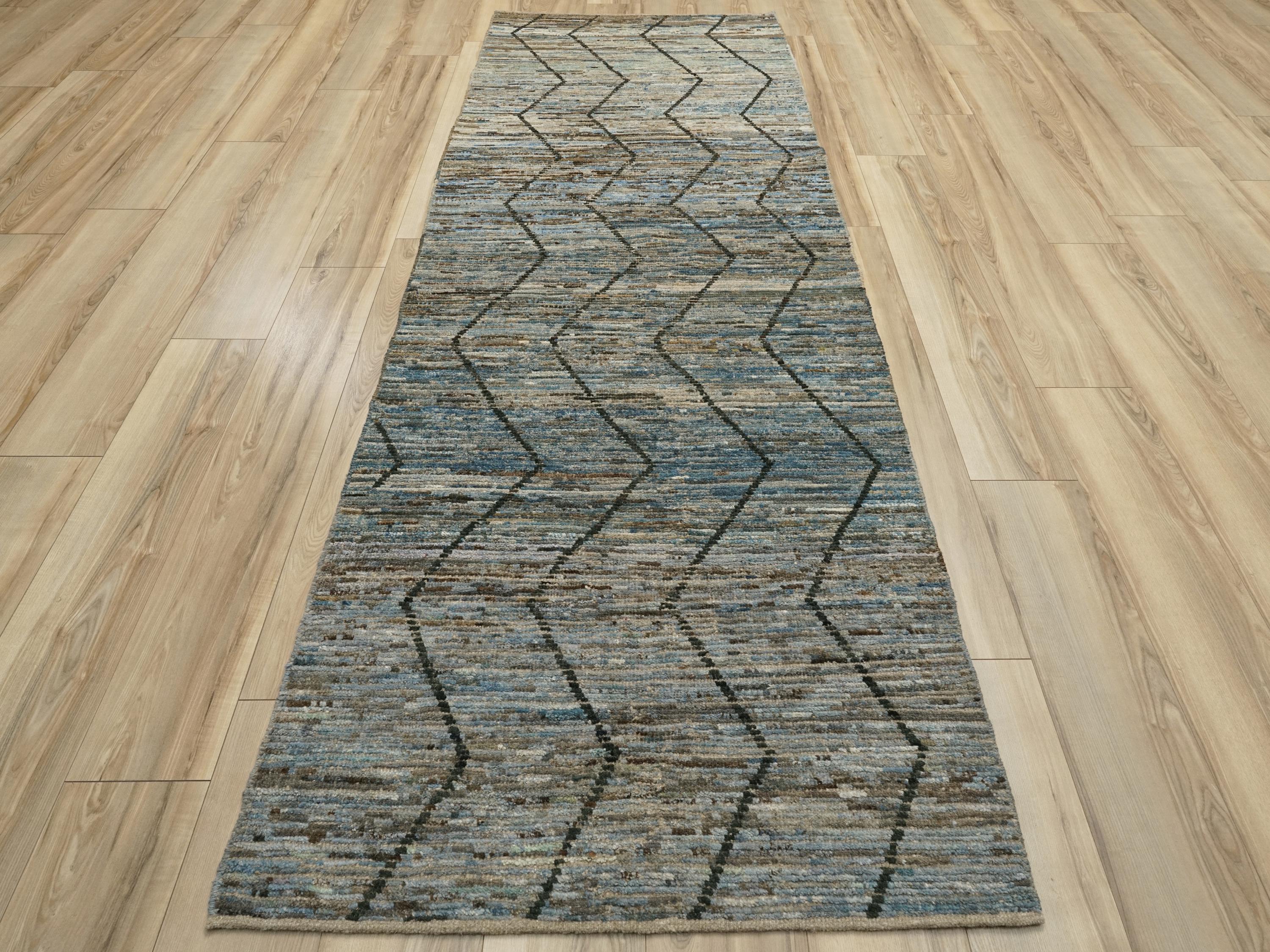 10 Ft Blue Moroccan Runner Rug - Afghan Wool Hallway Rug