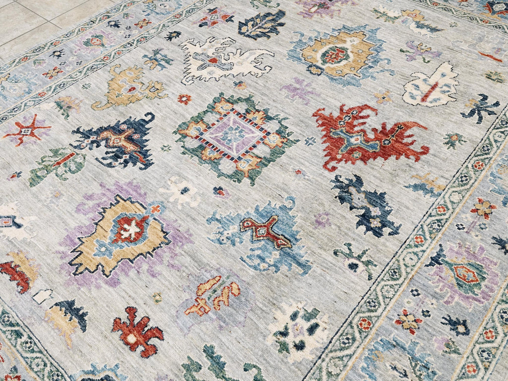 8x10 Ft Light Gray Oushak Rug - Hand Knotted Oriental Rug