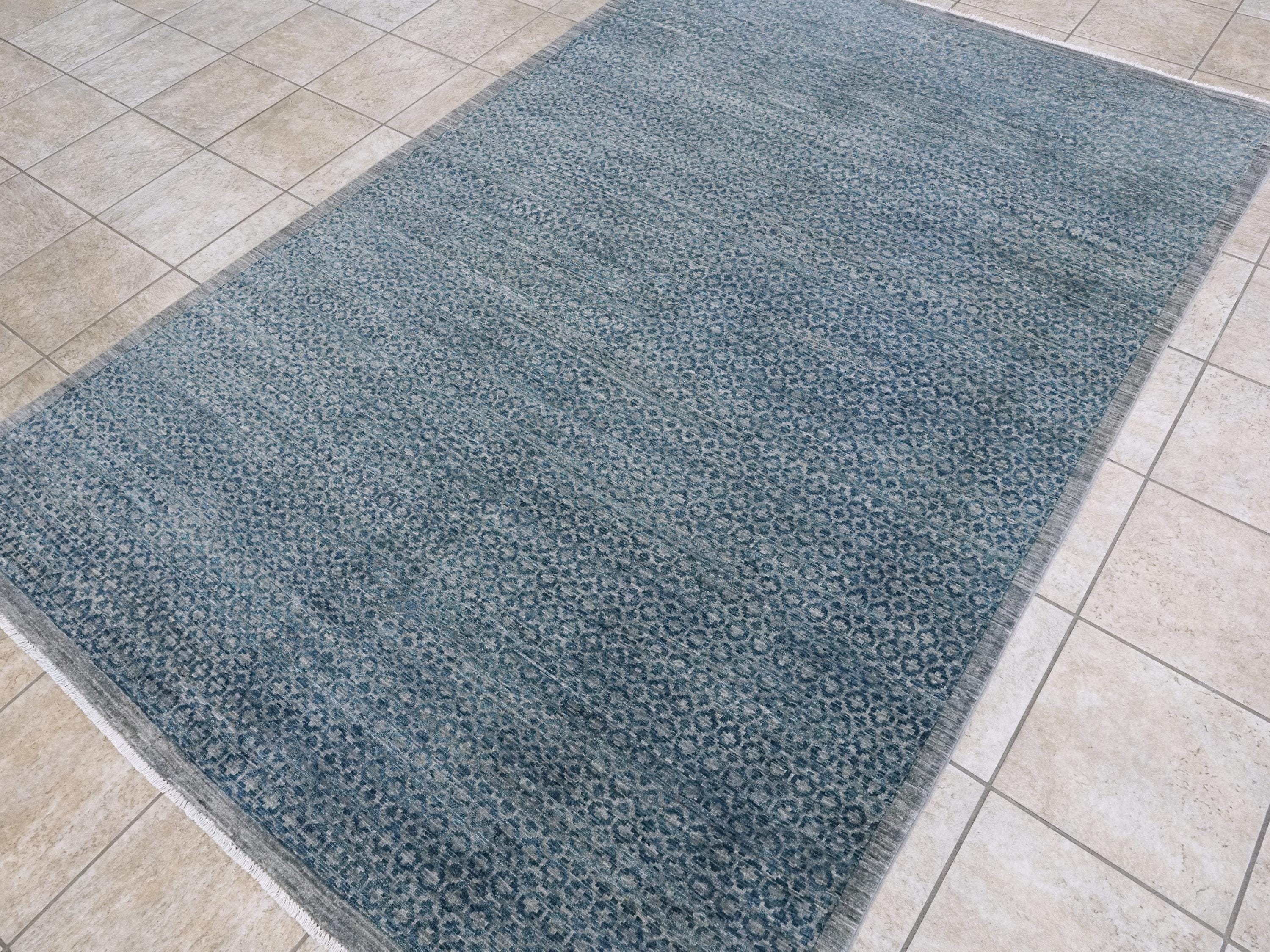 6x9 Ft Blue Gabbeh Rug - Afghan Wool Area Rug