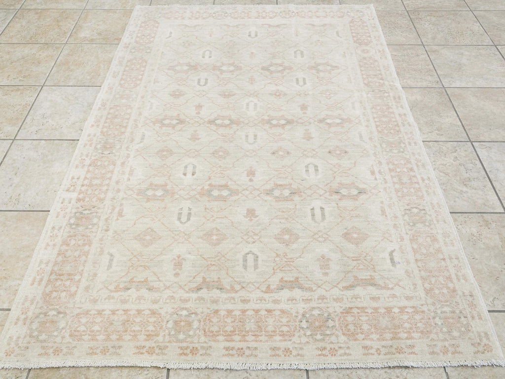 4x6 Ft Beige Heriz Rug - Handmade Vintage Oriental Rug