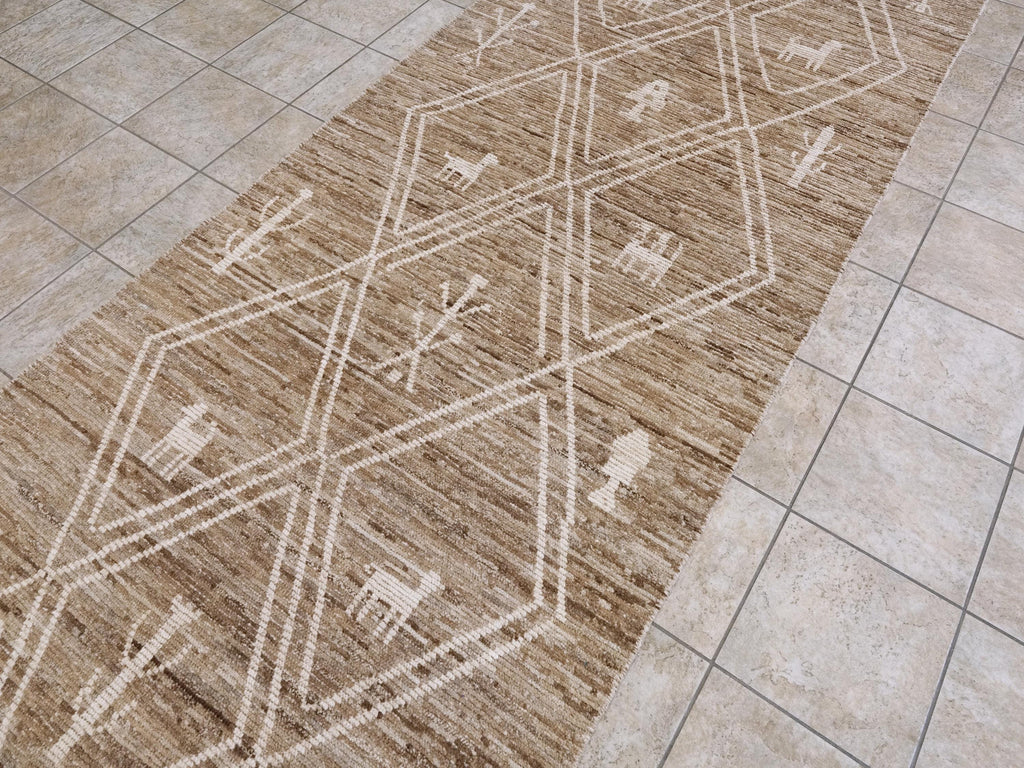 16 Ft Brown Moroccan Runner Rug - Afghan Wide Hallway Rug
