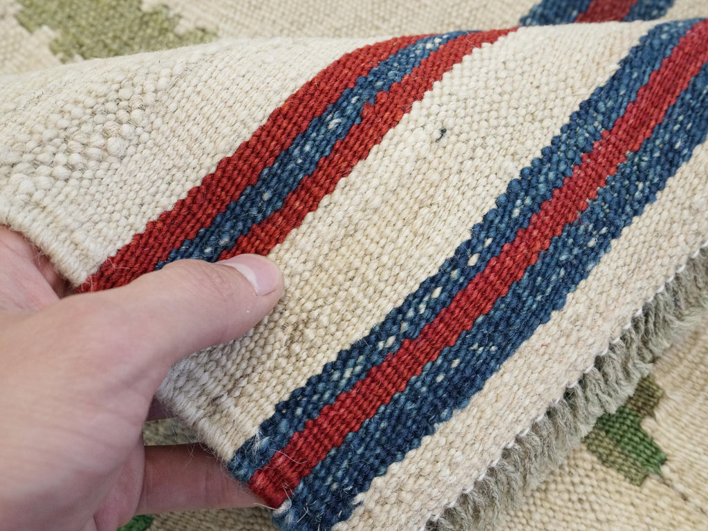 10x13 Ft Beige Kilim Rug - Handmade Afghan Wool Flatweave - Contemporary Design