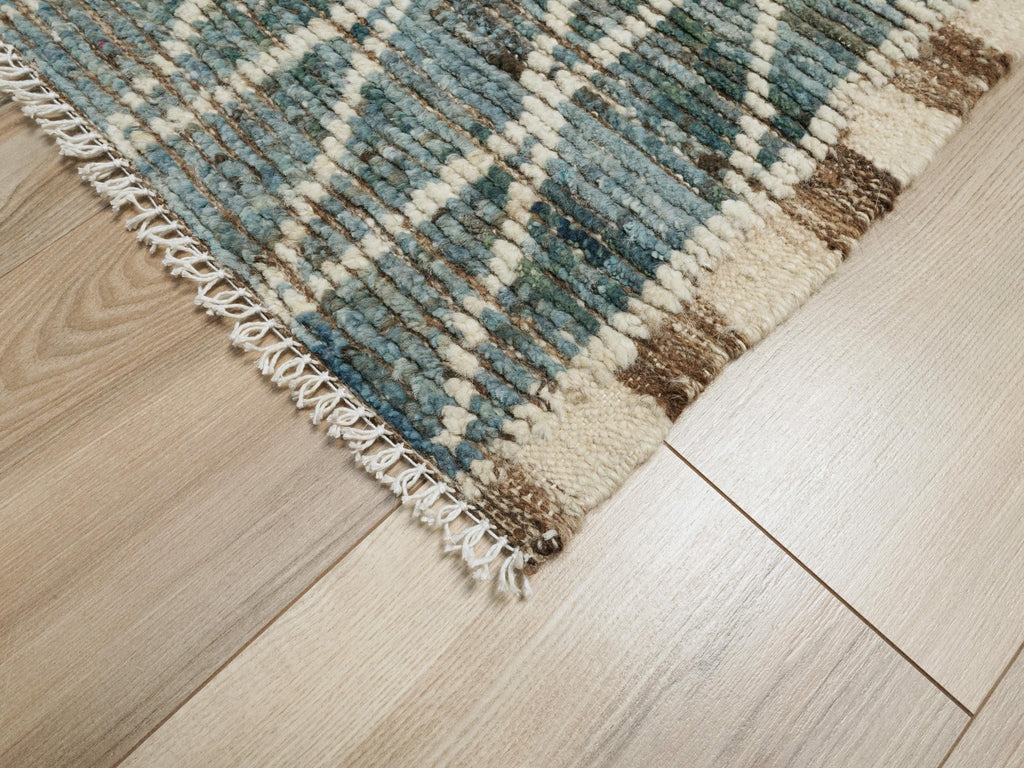 3x5 Ft Blue Moroccan Wool Rug - Hand Knotted Area Rug