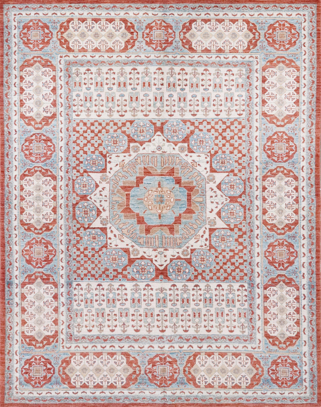 6x8 Ft Red & Beige Mamluk Rug - Hand Knotted Oriental Rug - Traditional Design