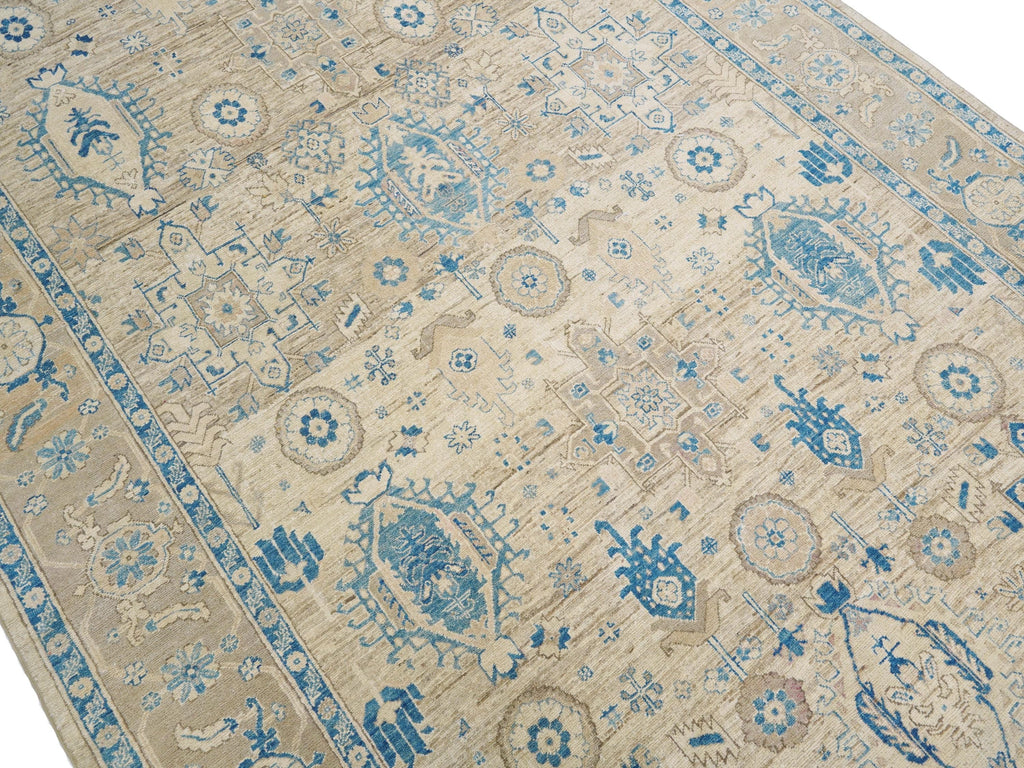 6x10 Ft Antique Heriz Rug - Beige & Blue Persian Rug