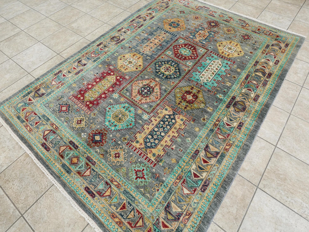 6x8 Ft Gray Bidjar Rug - Hand Knotted Oriental Wool Rug