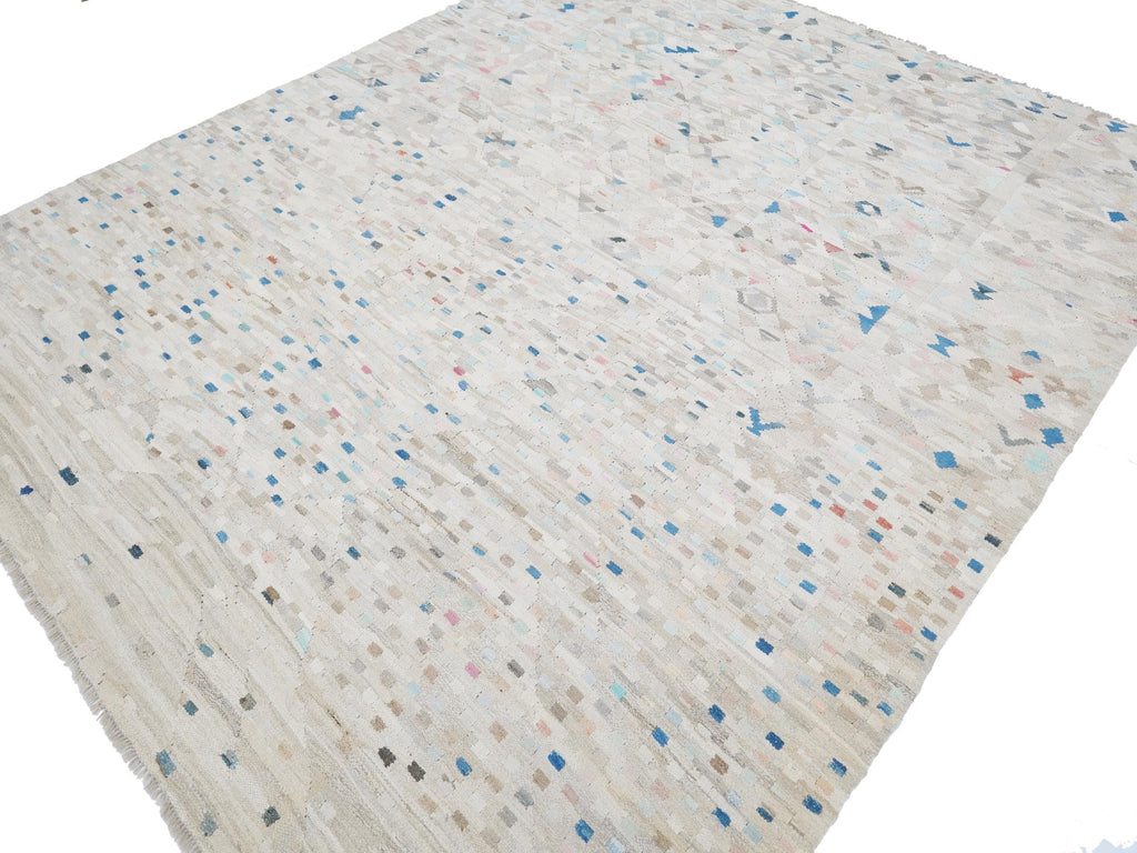 8x10 Ft Beige Kilim Rug - Flat Weave Area Rug - Modern Design