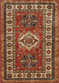 3x4 Ft Handmade Red Kazak Rug - Afghan Wool Oriental Rug