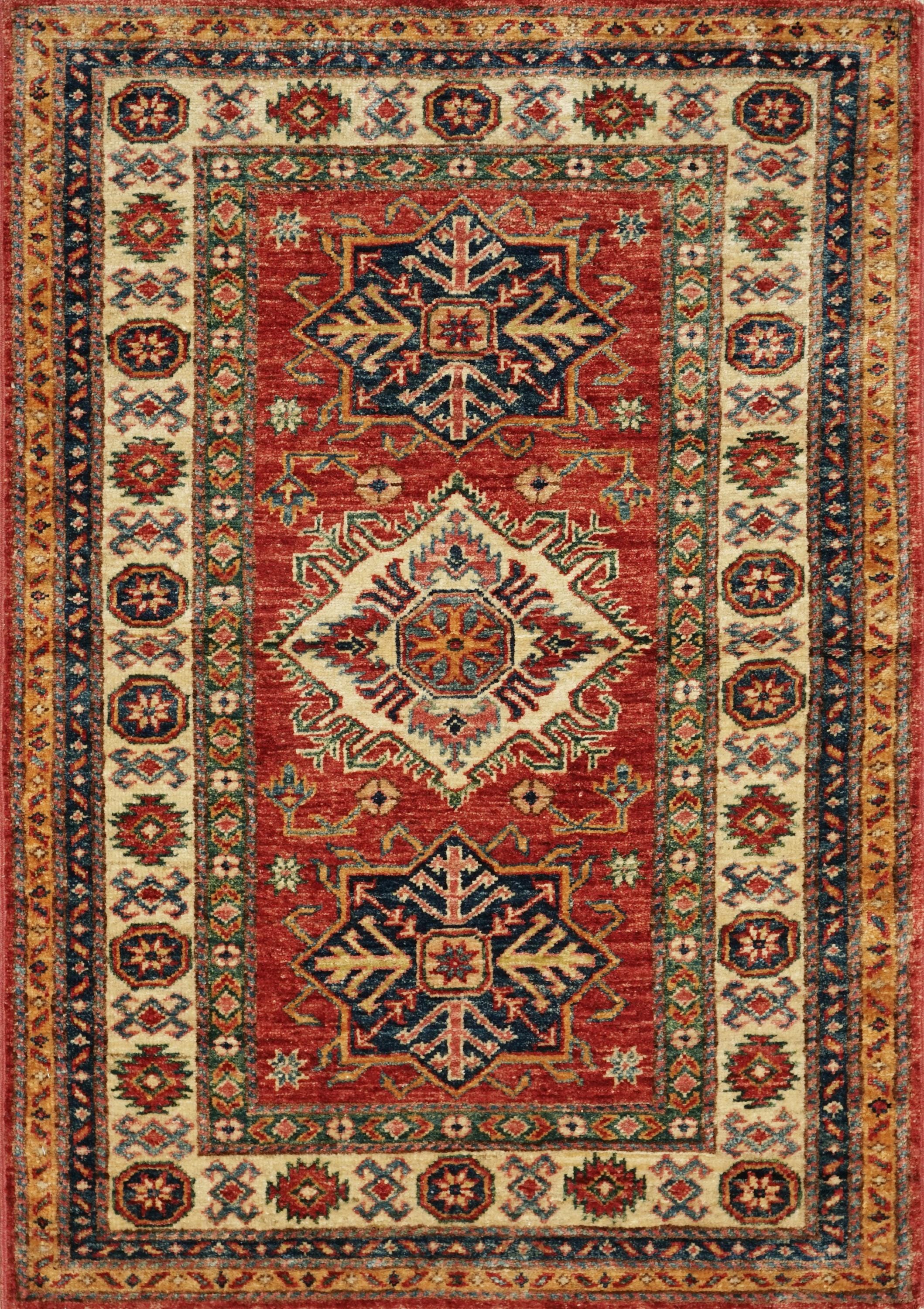 3x4 Ft Handmade Red Kazak Rug - Afghan Wool Oriental Rug