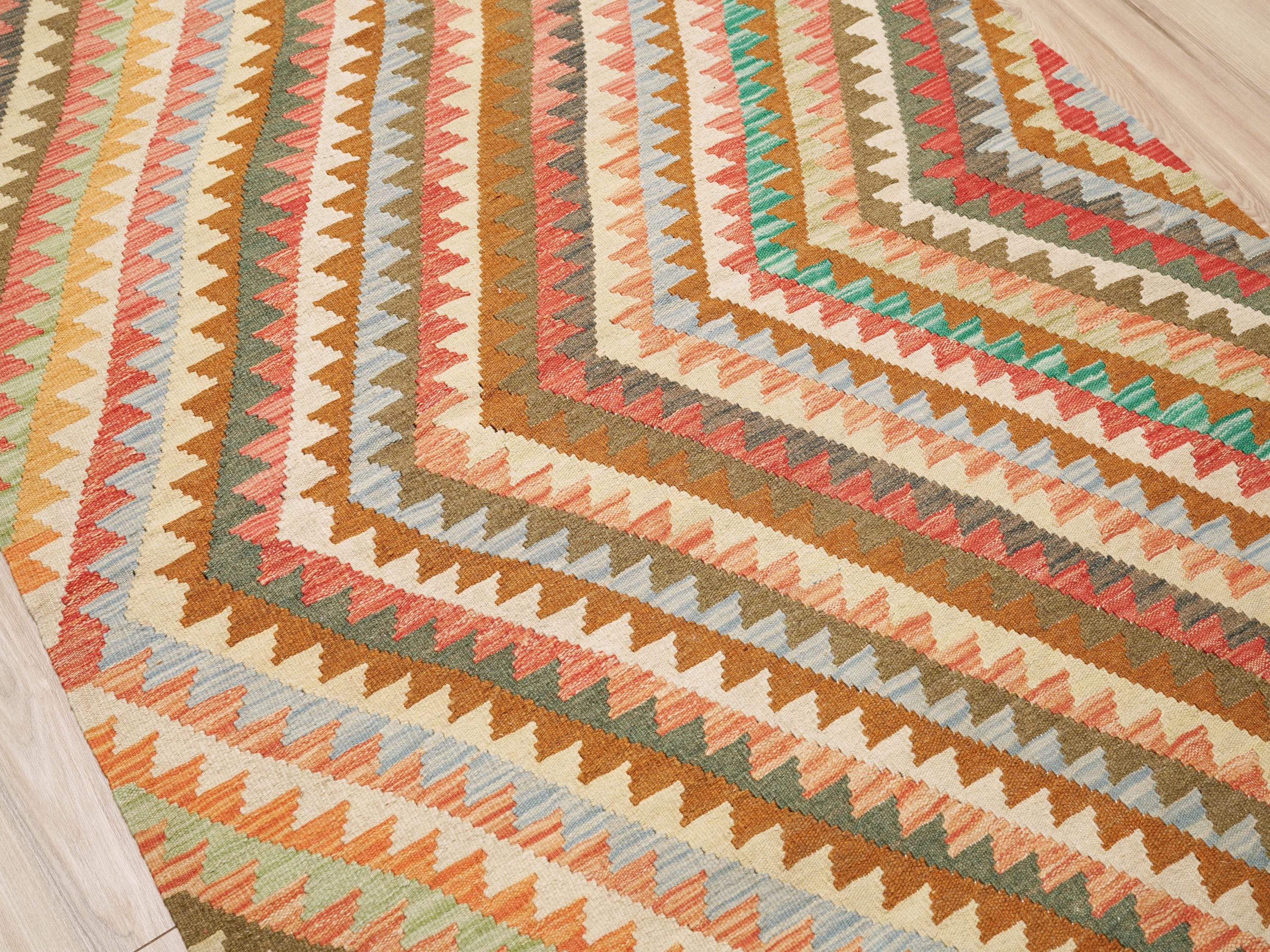 4x6 Ft Wool Kilim Rug - Flat Weave Scandinavian Rug