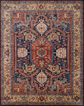12x15 Ft Hand Knotted Afghan Heriz Rug - Blue & Red Wool Rug