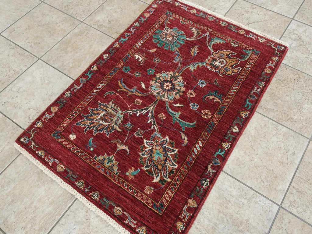 3x4 Ft Hand Knotted Red Serapi Rug - Ghazni Wool Oriental Rug