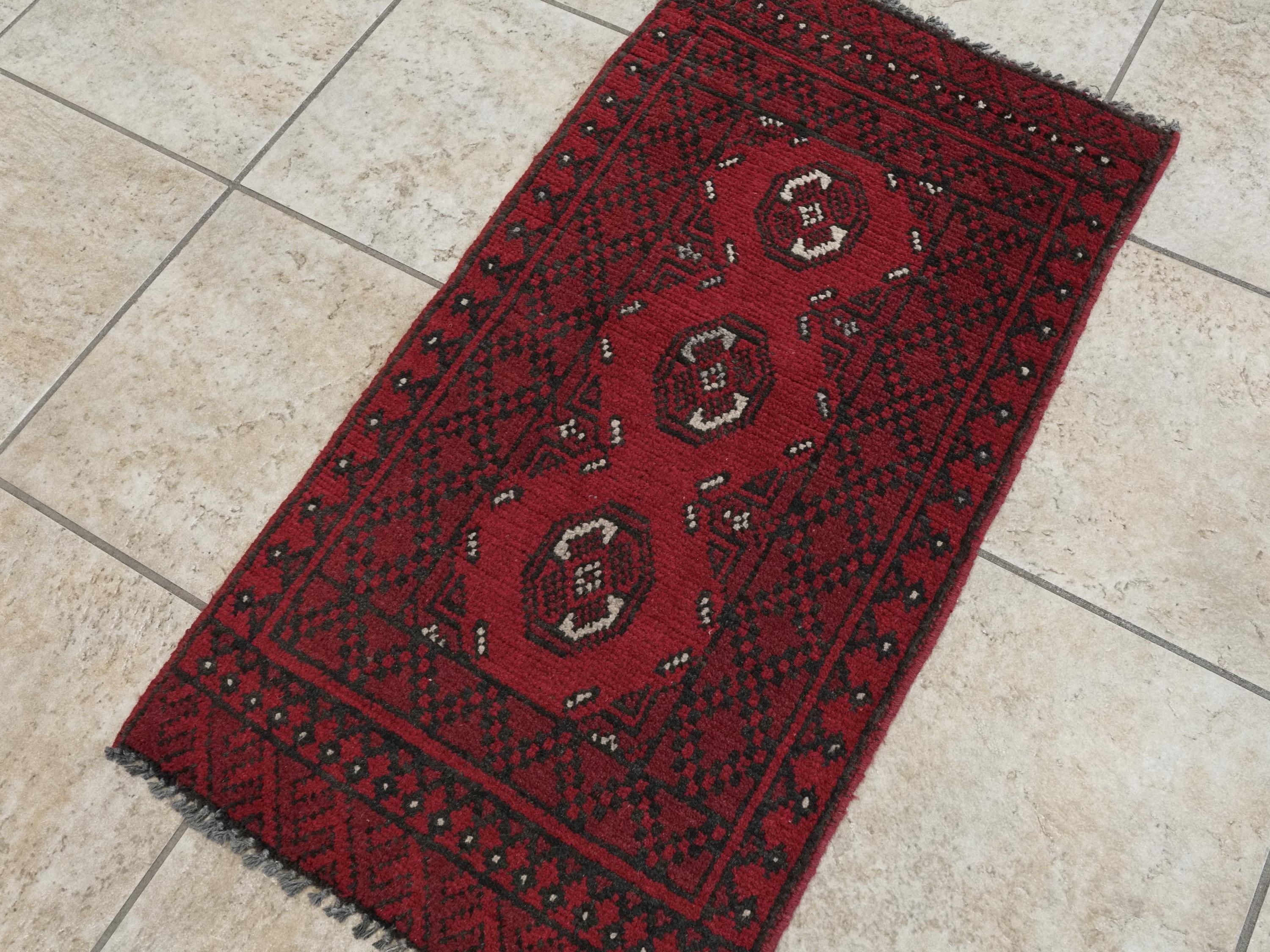 2x3 Ft Red Ersari Rug - Hand Knotted Afghan Wool Rug