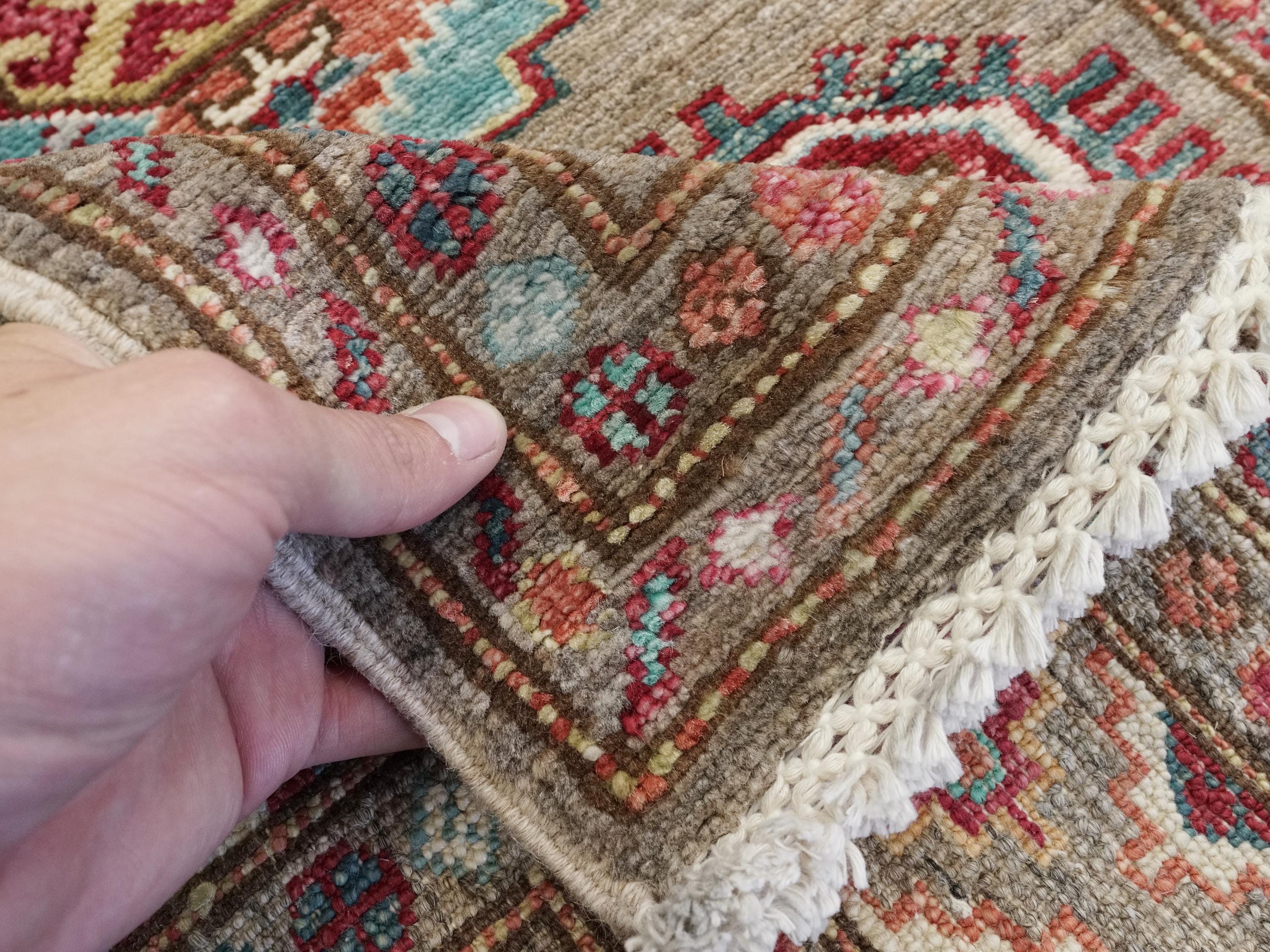 13 Ft Brown Kazak Runner Rug - Handmade Afghan Hallway Rug
