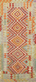 6 Ft Kilim Runner Rug - Green & Red Flatweave