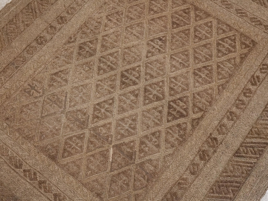 5x6 Ft Vintage Tribal Kilim Rug - Hand Knotted Wool - Dark Brown