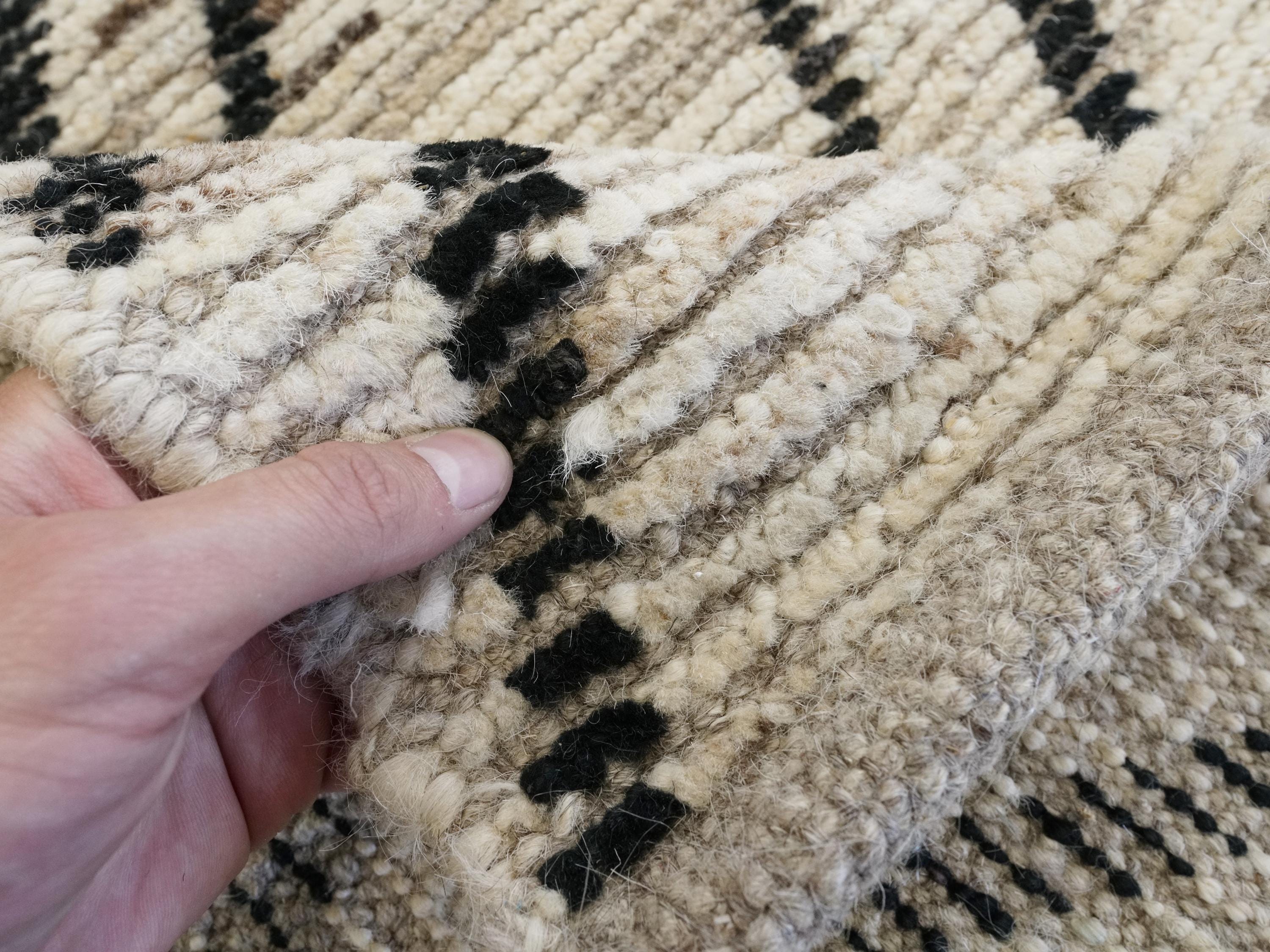 19 Ft White & Black Moroccan Rug - Afghan Wool Hallway Rug
