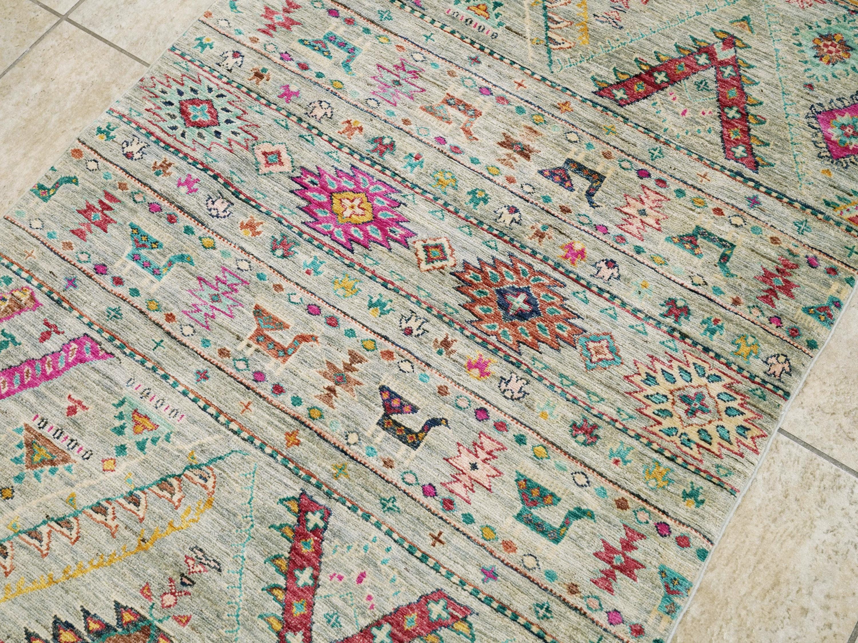 3x5 Ft Hand Knotted Cyan Khorjin Rug - Traditional Tribal Rug