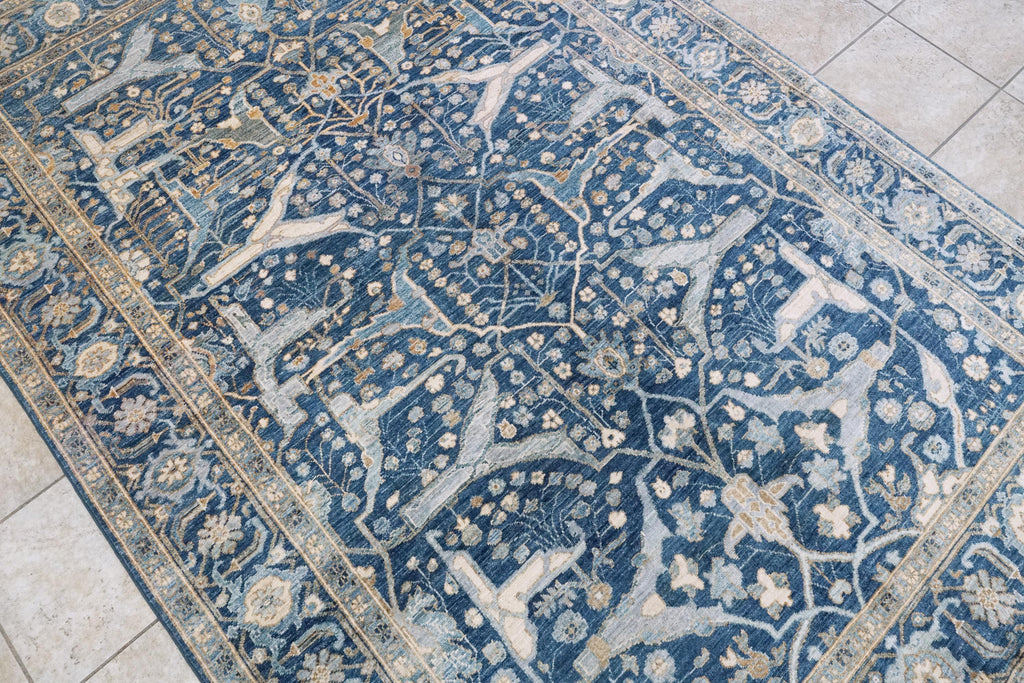 6x9 FT Hand Knotted Blue Serapi Wool Rug - Oriental Area Rug
