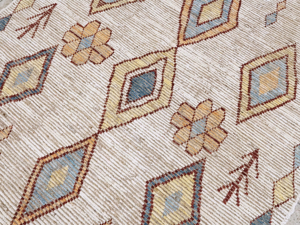 Handmade Beige Moroccan Rug: 6x9 Afghan Wool Floral Area Rug