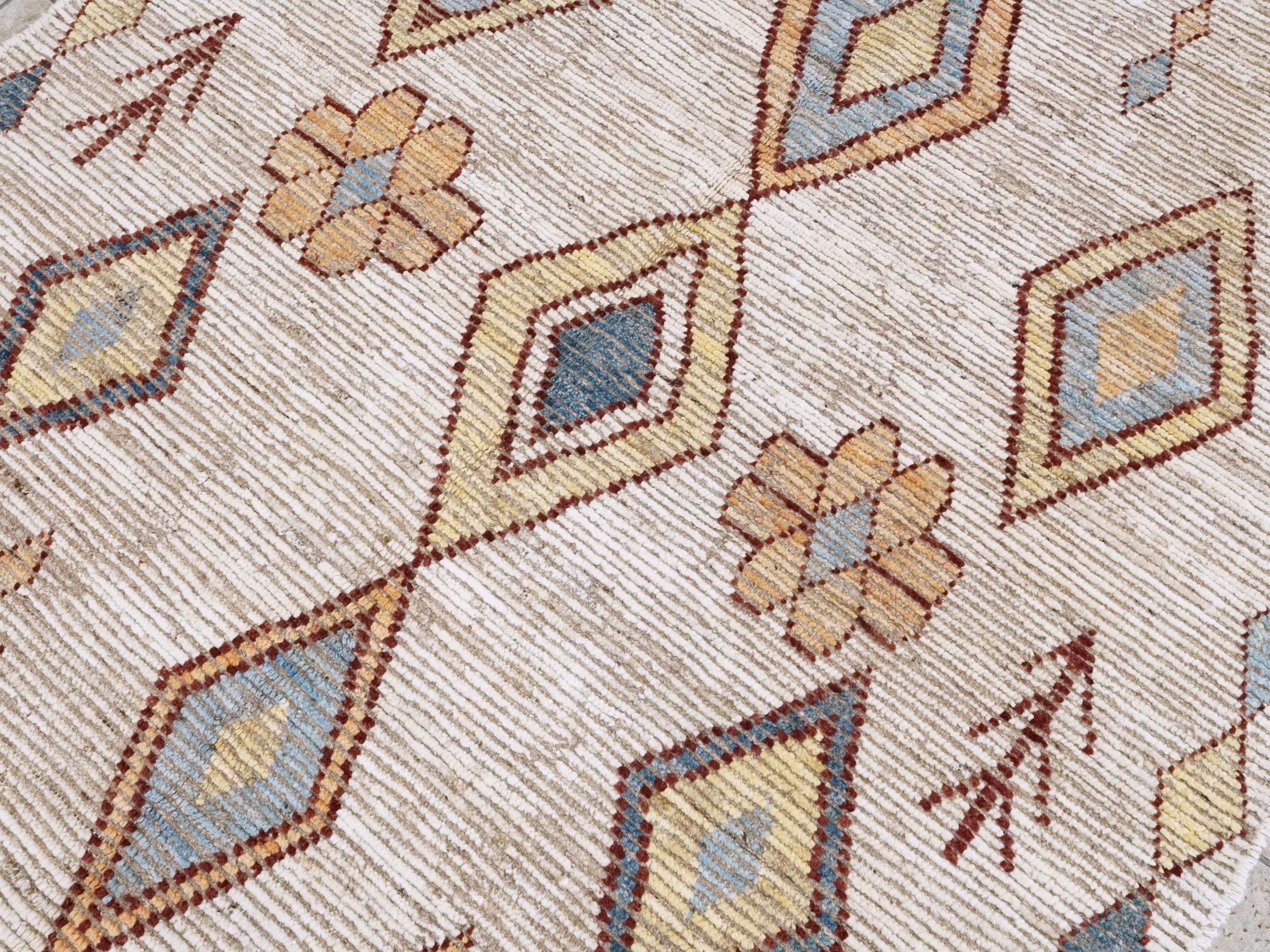 Handmade Beige Moroccan Rug: 6x9 Afghan Wool Floral Area Rug
