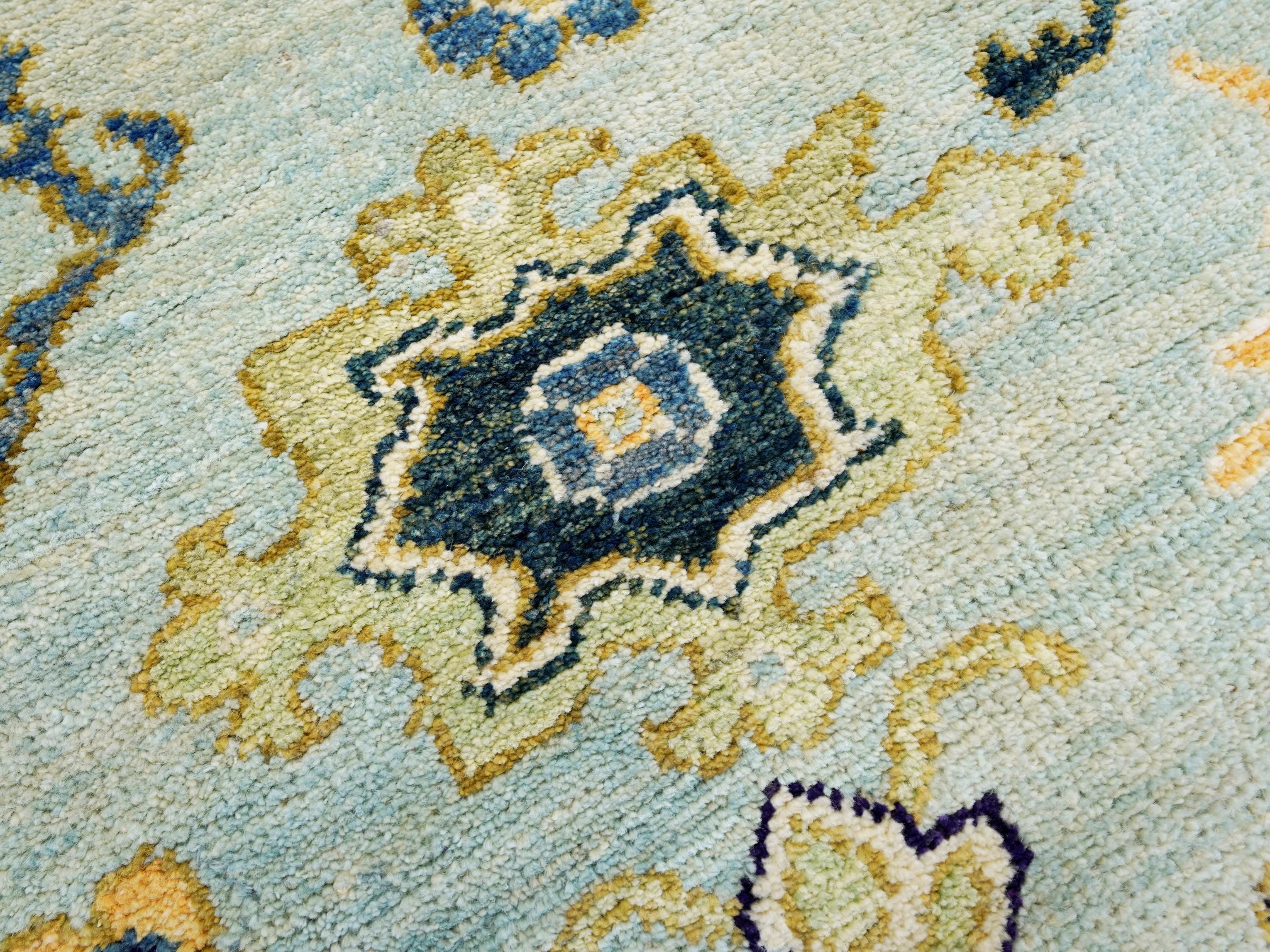 9x12 Ft Light Green Ushak Rug - Hand Knotted Afghan Oriental Rug