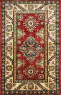 3x4 Ft Red Kazak Rug - Handmade Afghan Wool Rug