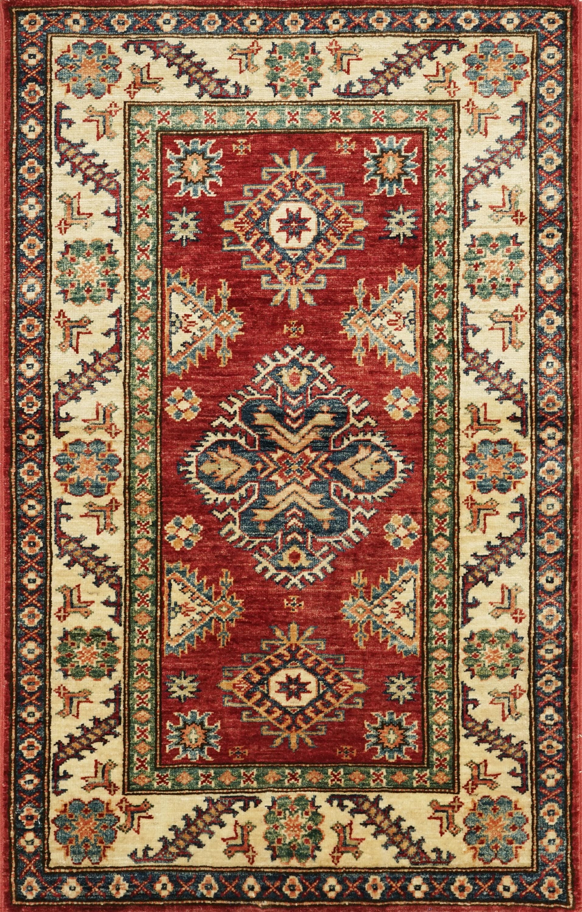 3x4 Ft Red Kazak Rug - Handmade Afghan Wool Rug