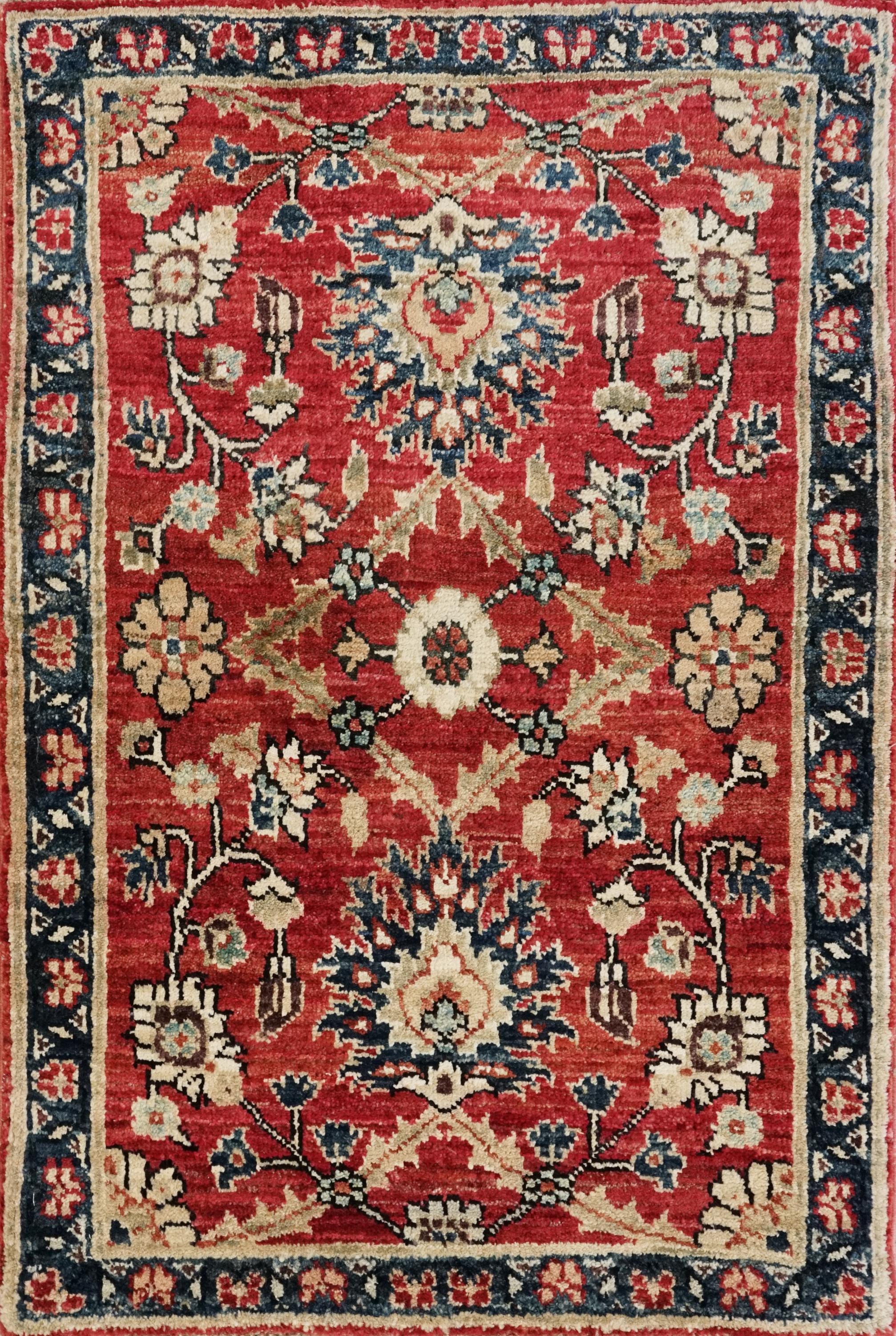 2x3 Ft Handmade Afghan Serapi Rug - Red Oriental Ghazni Wool Doormat