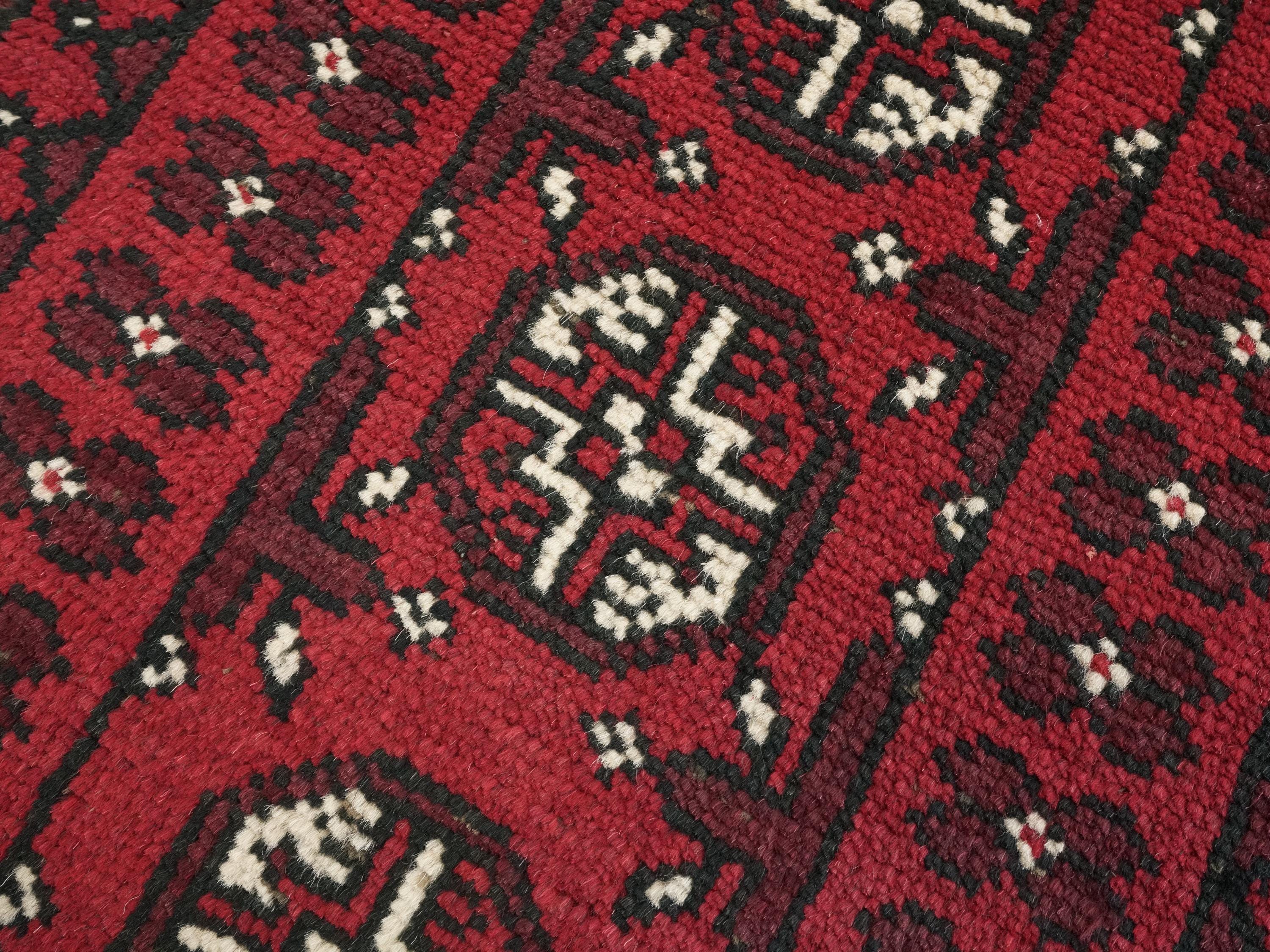 2x3 Ft Red Ersari Rug - Hand Knotted Afghan Wool Rug