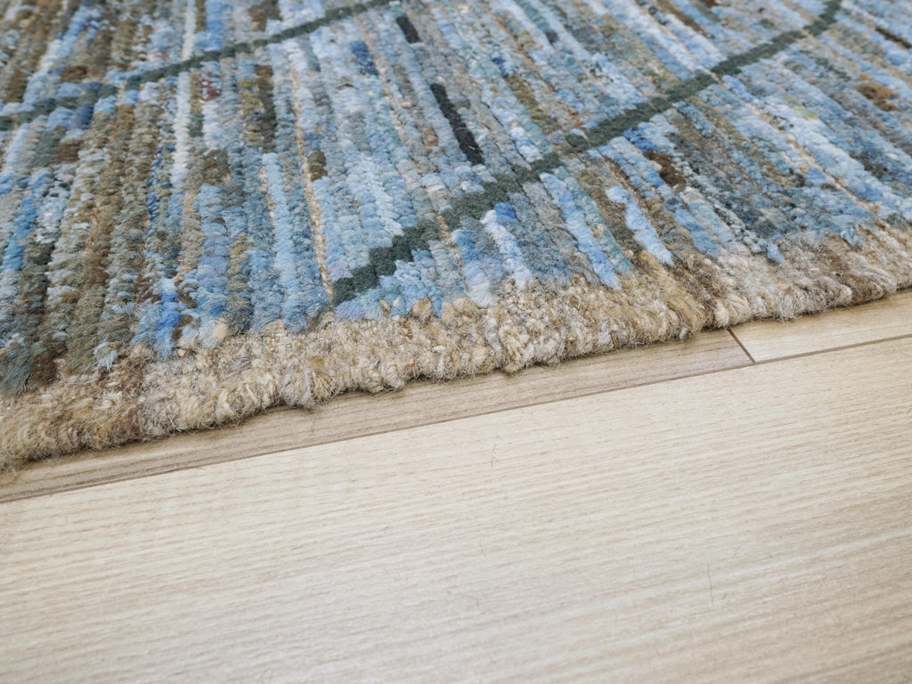 6x9 Ft Blue Moroccan Rug - Hand Knotted Square Rug